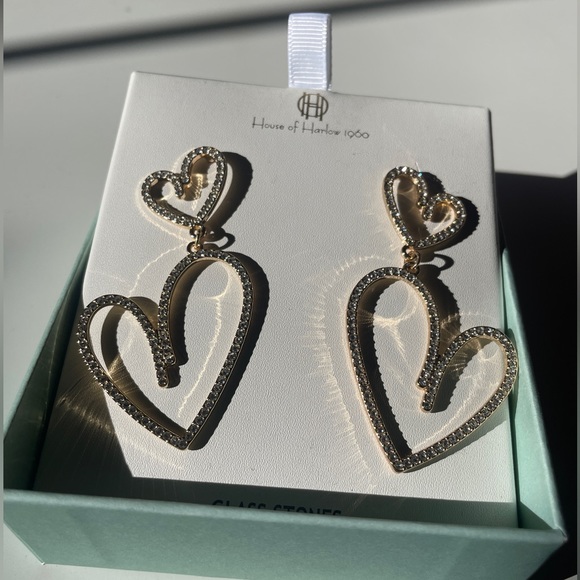 House of Harlow 1960 Double Hearts Earrings with Glass Stones - Picture 3 of 3